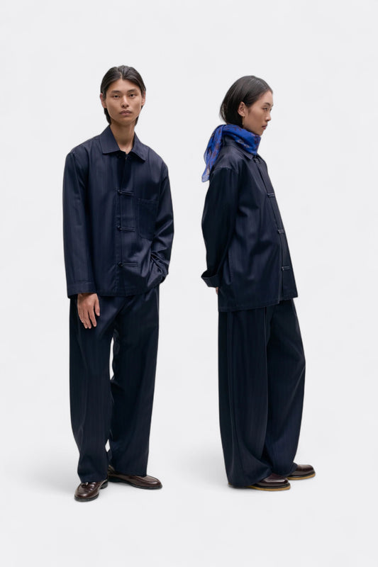 A Kind Of Guise - Matara Overshirt (Navy Double Pinstripe)