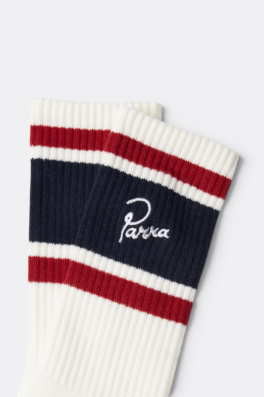 By Parra Signature Striped Crew Socks White | Chaussettes Tricot Tokyo Vintage | Edgar Bdx