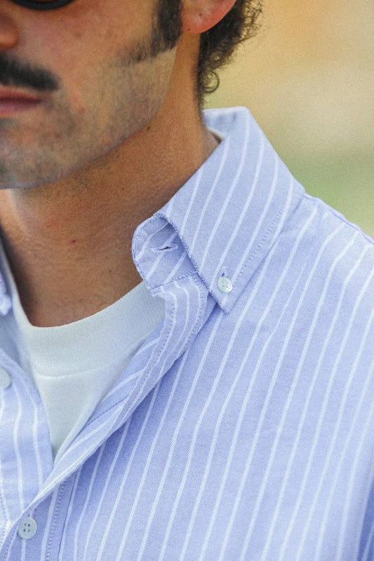 Chemise Drapeau Noir Rayures Bleues - Oxford Modern Shirt Coton