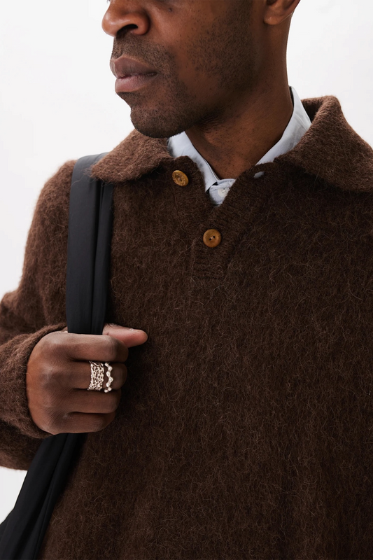 ESTUDIO NIKSEN Alpaca Polo Sweater Brown | Pull Alpaga | Edgar Bdx