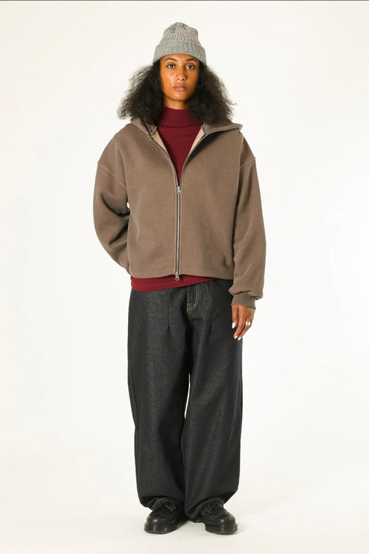 Boxy Zip-up Hoodie (Brown)