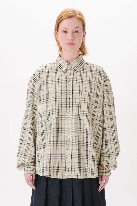 Estudio Niksen Dart Oxford Shirt Checkered Taupe | Chemise Oxford Carreaux Oversize Corée | Edgar Bdx