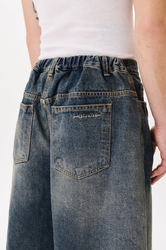 Estudio Niksen Half-Dart Denim Short Dark Blue | Short Denim Coton Corée | Edgar Bdx