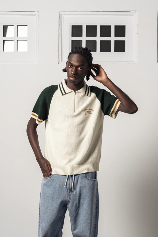 Goodies Sportive Biker Premium Knit Green Ecru | Tricot Coton Brodé Portugal