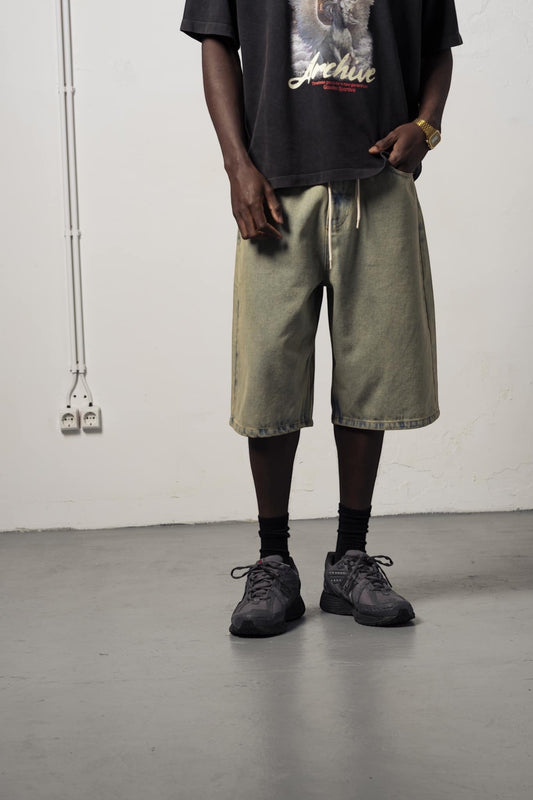 Goodies Sportive Dirty Denim Shorts Washed Denim | Short Denim Lavé Portugal