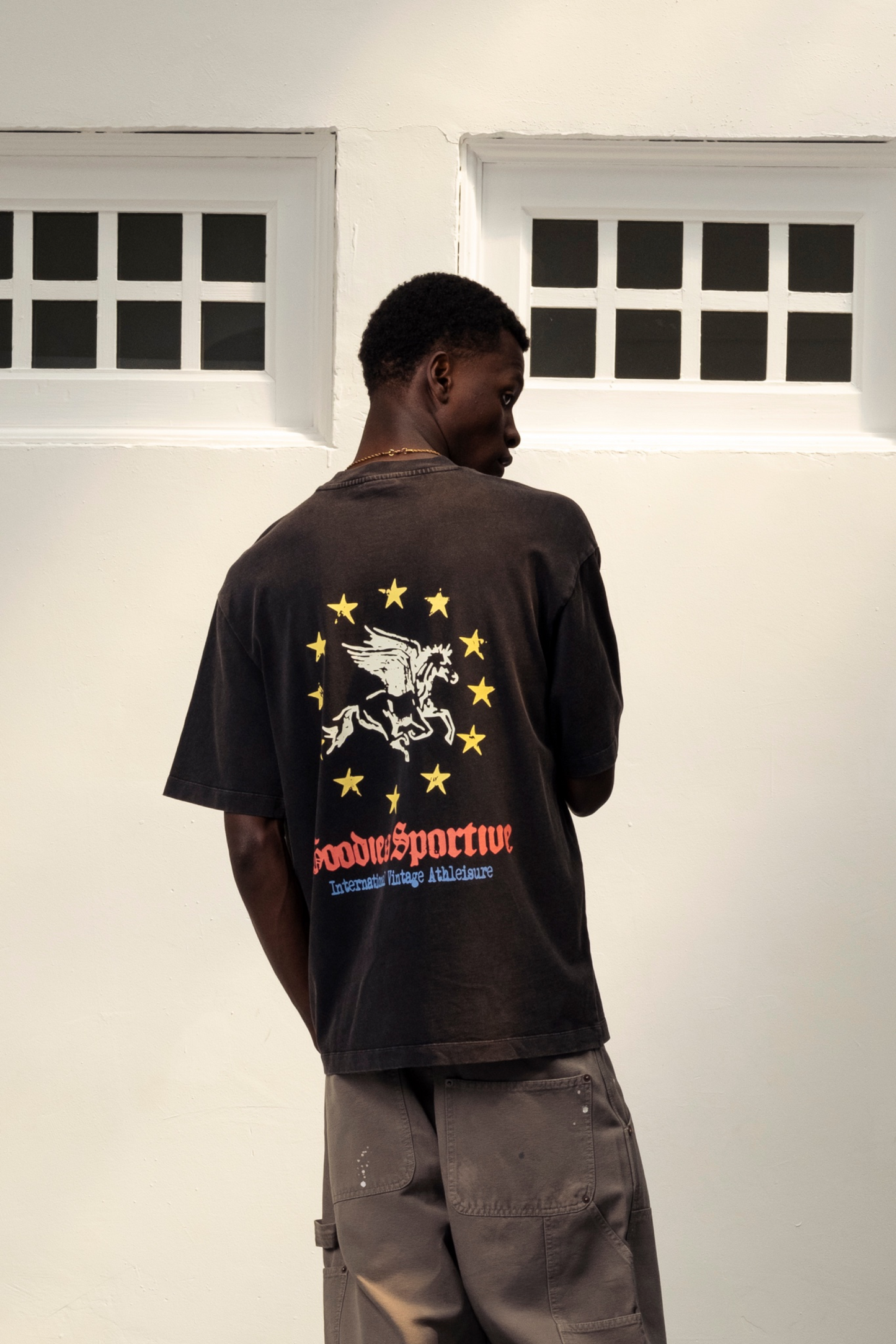 GOODIES SPORTIVE Pegasus Union Tee Washed Black | T-Shirt Coton 290g | Edgar Bdx