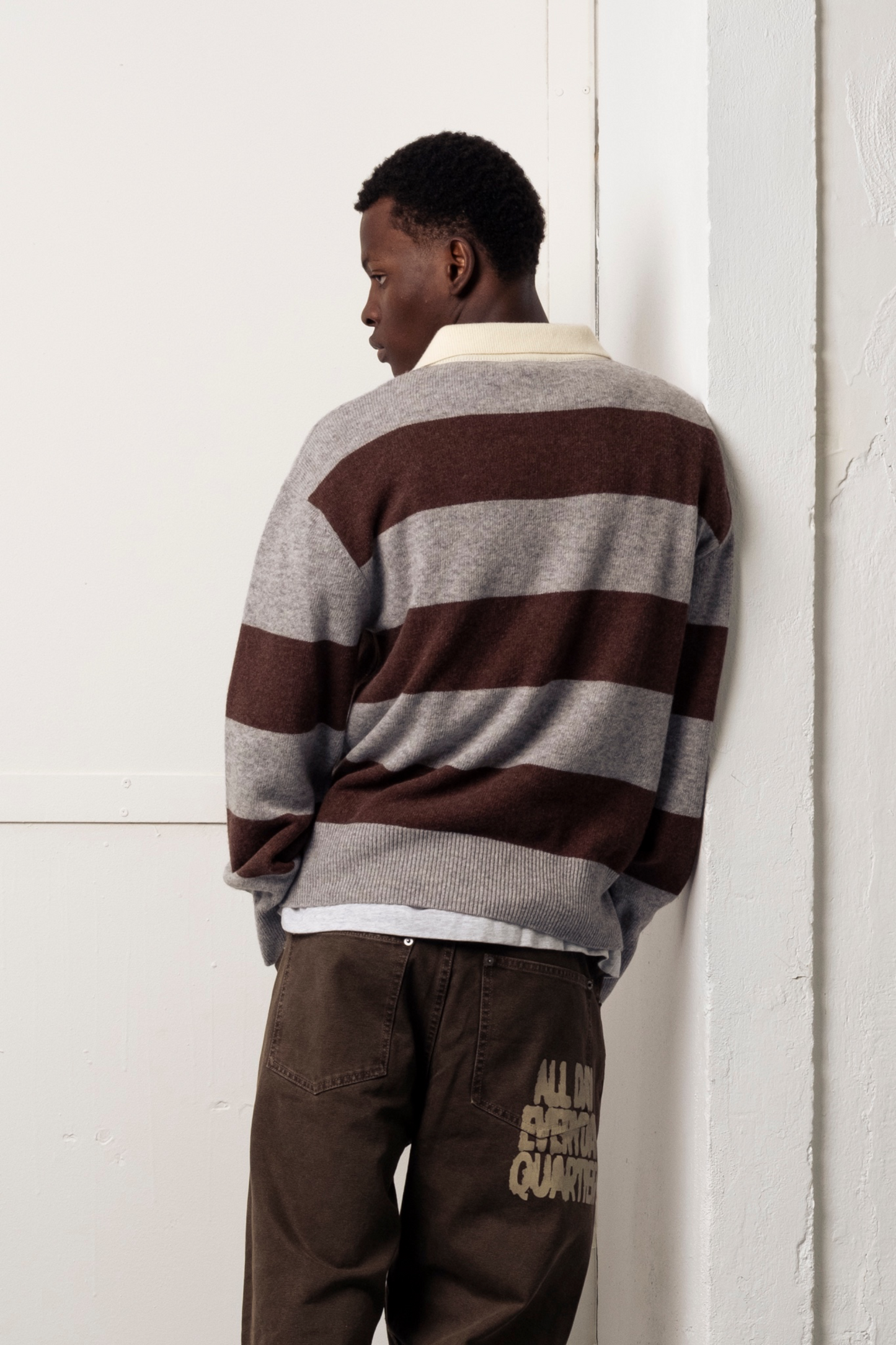GOODIES SPORTIVE Shitake Polo Brown Grey | Polo Laine Rayures Horizontales | Edgar Bdx