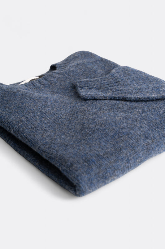 Harley Of Scotland - Pull Shetland Col Rond (Denim)
