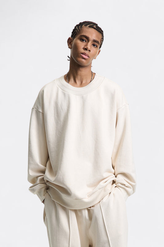 Merely Made - Merely Premium Jacquard Wide Rib Sweatshirt (Cosmic Latte)