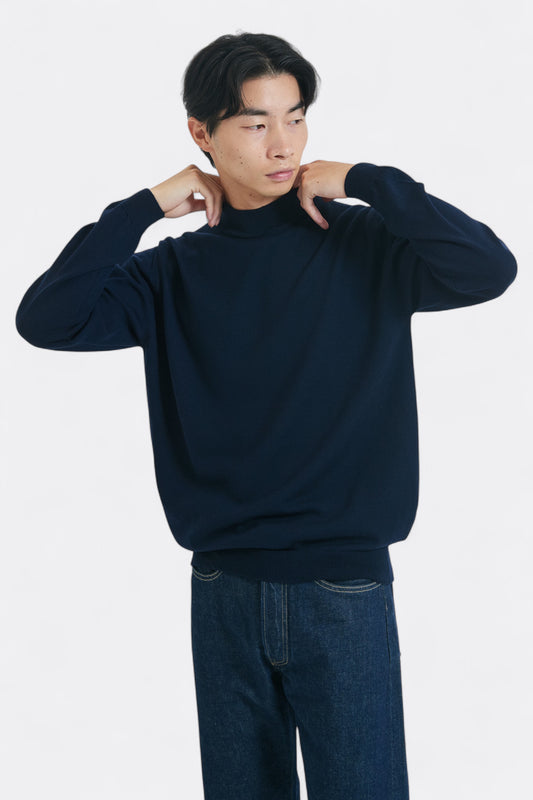 Mooncastle - 12G Wool Mock Neck Sweater (Navy)