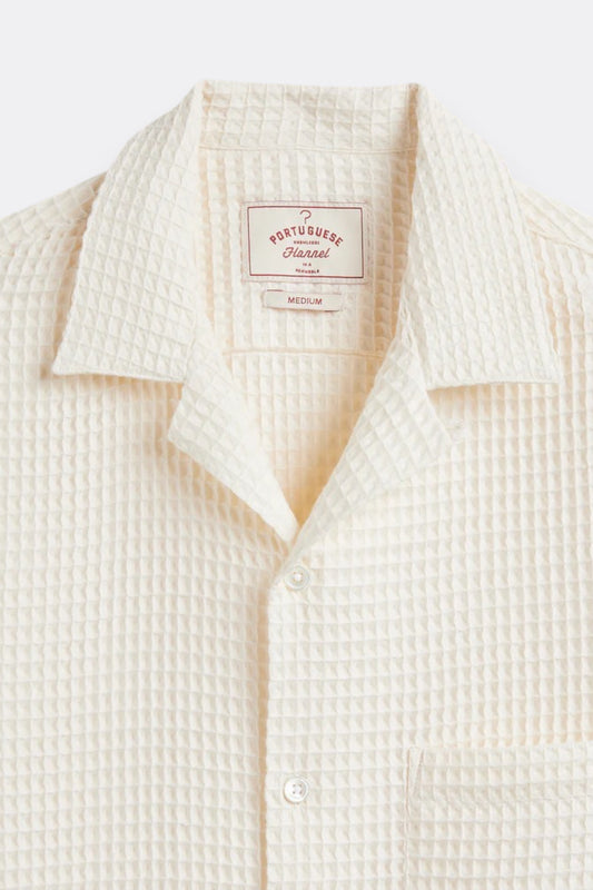Portuguese Flannel Honey Comb Shirt White | Chemise Coton Nid d'Abeille | Edgar Bdx