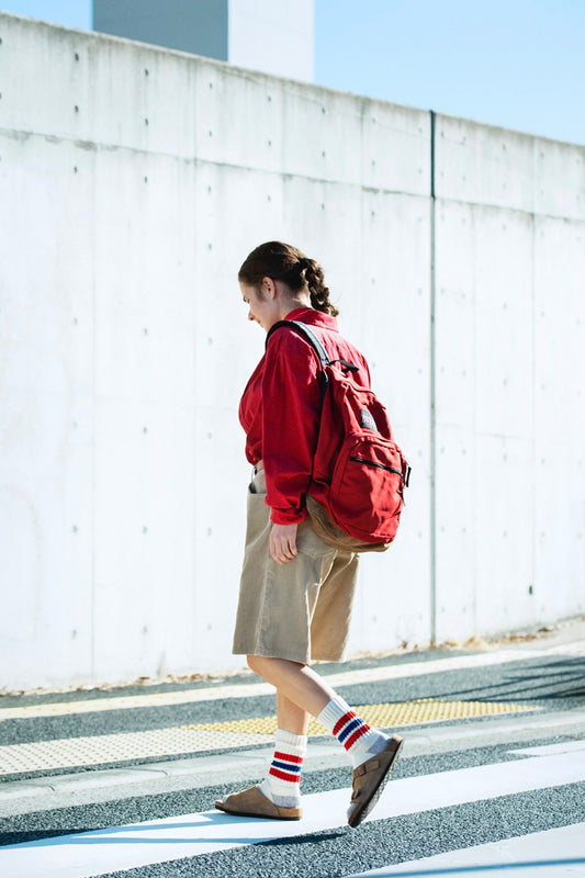 Rototo - Coarse Ribbed Oldschool Crew Socks (Blue / Orange)