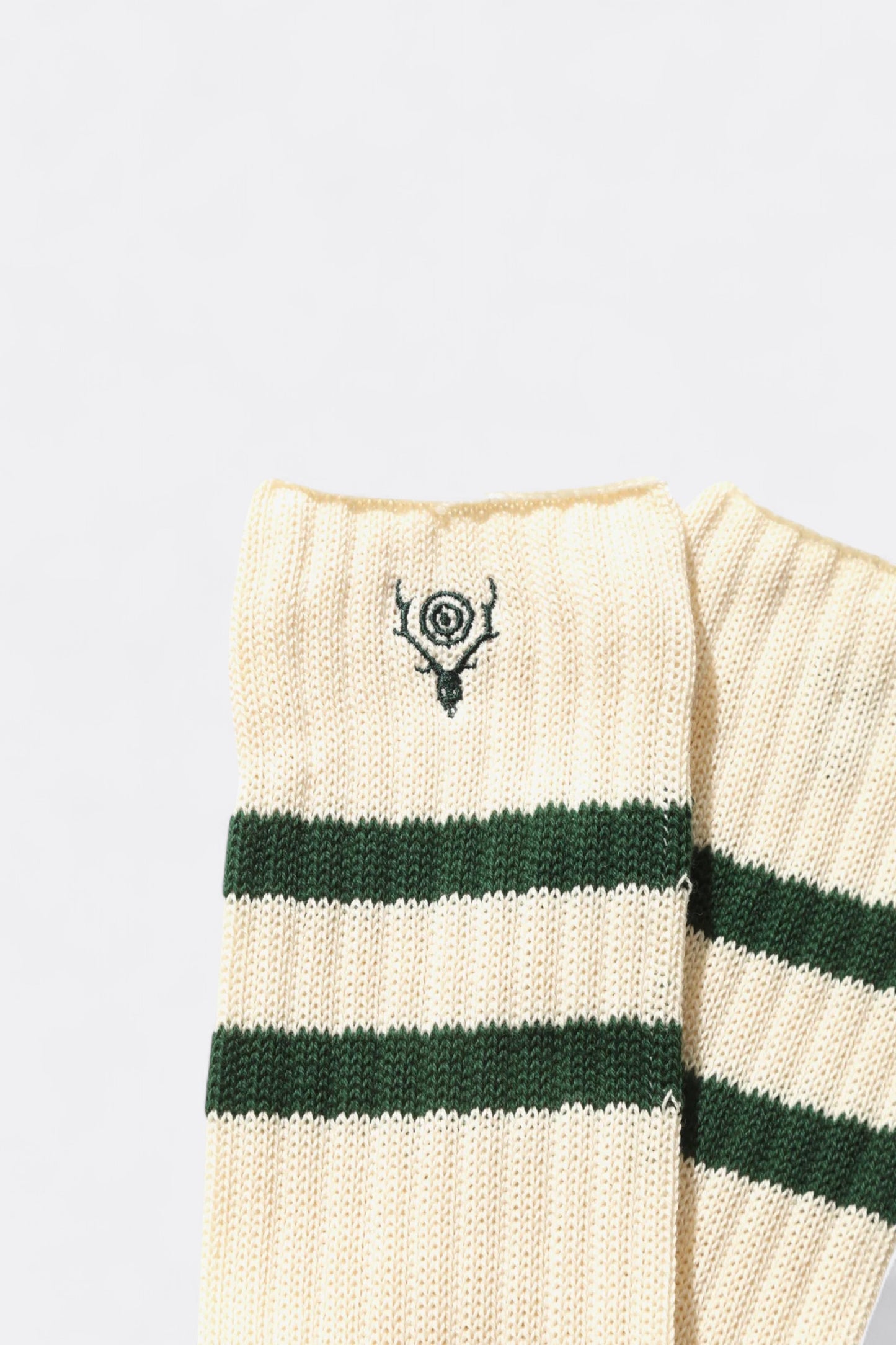 South2 West8 - Ribbed Socks - Line / Skull & Target (Natural / Green)