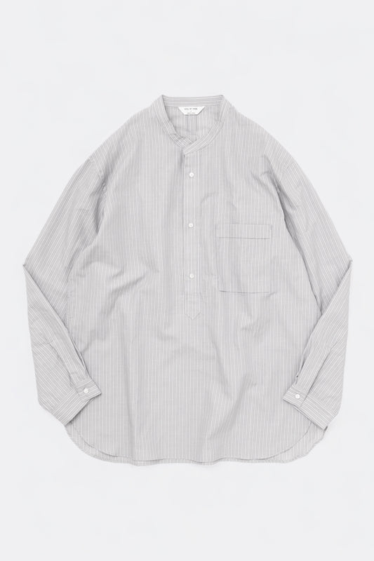 Still By Hand - Band Collar Pullover Shirt (Grey Stripe)