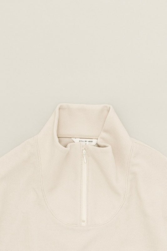 Still By Hand - High Neck Zip Up Jumper (Light Beige)
