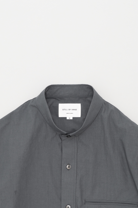 Chemise Lin Coton Blue Grey Still By Hand - Col Étroit Japonais Premium