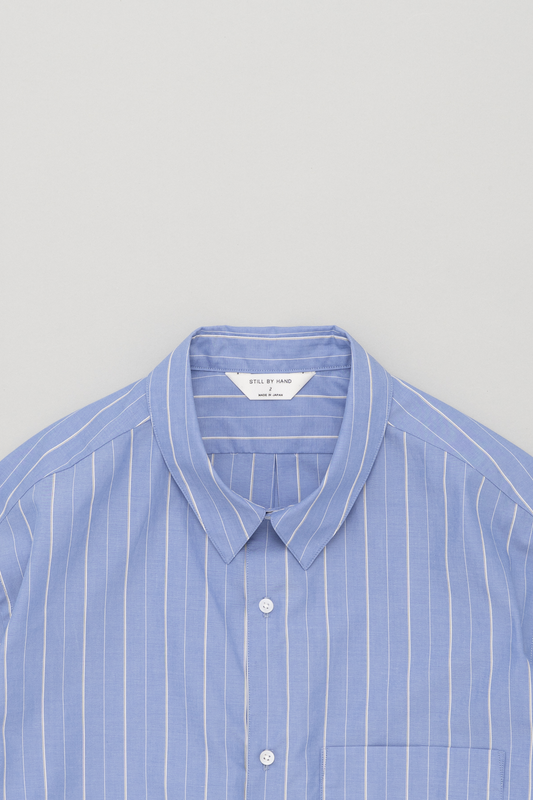 Chemise Col Classique Blue Stripe Still By Hand - Coton Japonais Nishiwaki