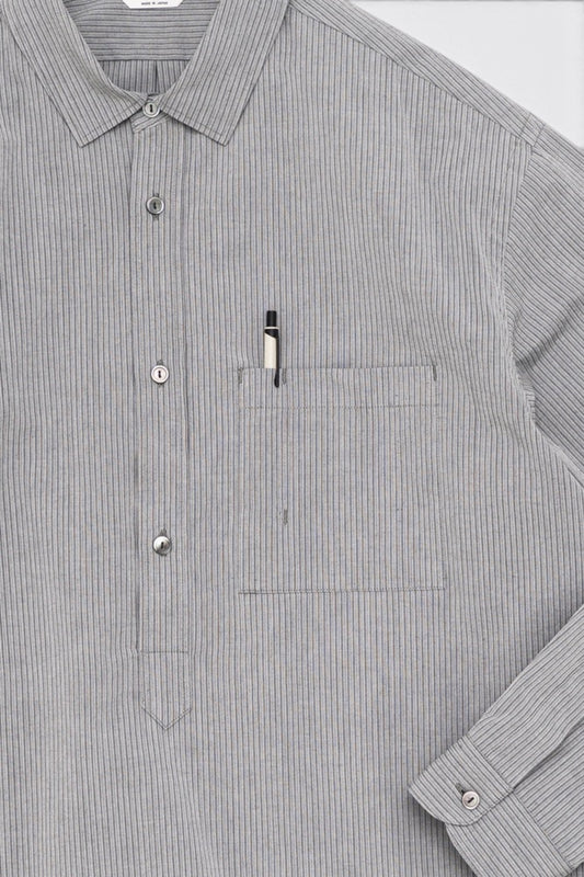 STILL BY HAND Striped Pullover Shirt Grey Stripe | Chemise Raye Coton Japonais | Edgar Bdx