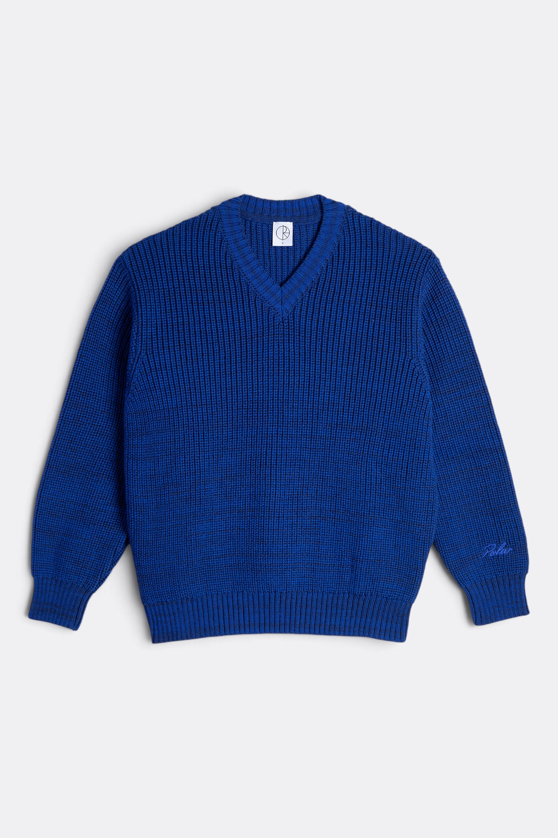 POLAR SKATE CO. Eve Sweater Blue Melange | Pull Laine Tricot Anglais Col V | Edgar Bdx