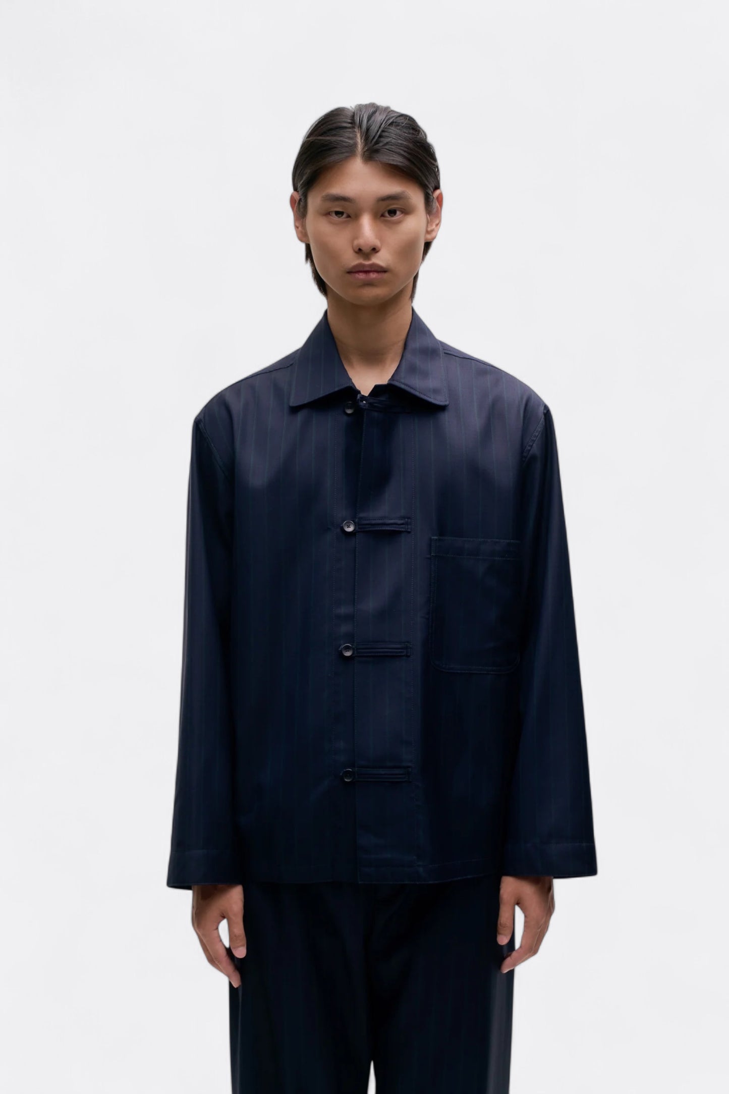 A Kind Of Guise - Matara Overshirt (Navy Double Pinstripe)