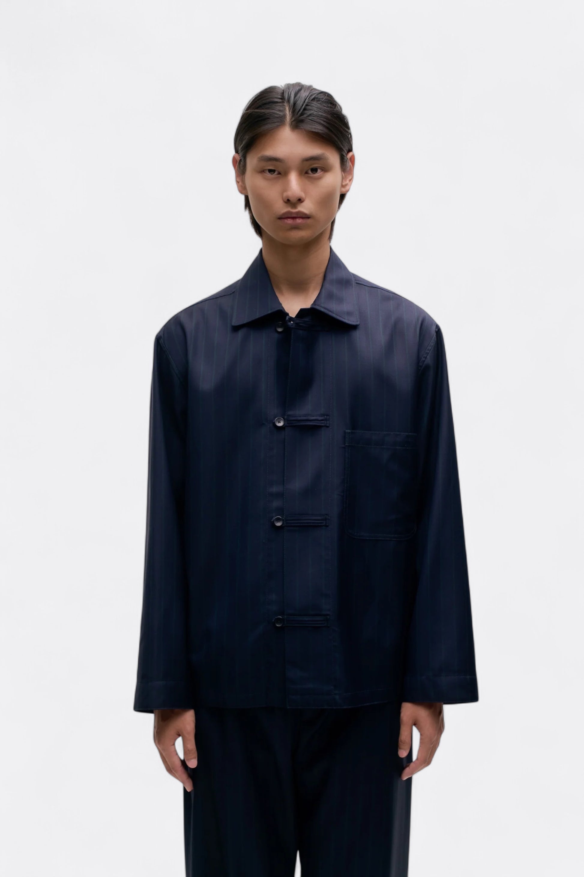 A Kind Of Guise - Matara Overshirt (Navy Double Pinstripe)