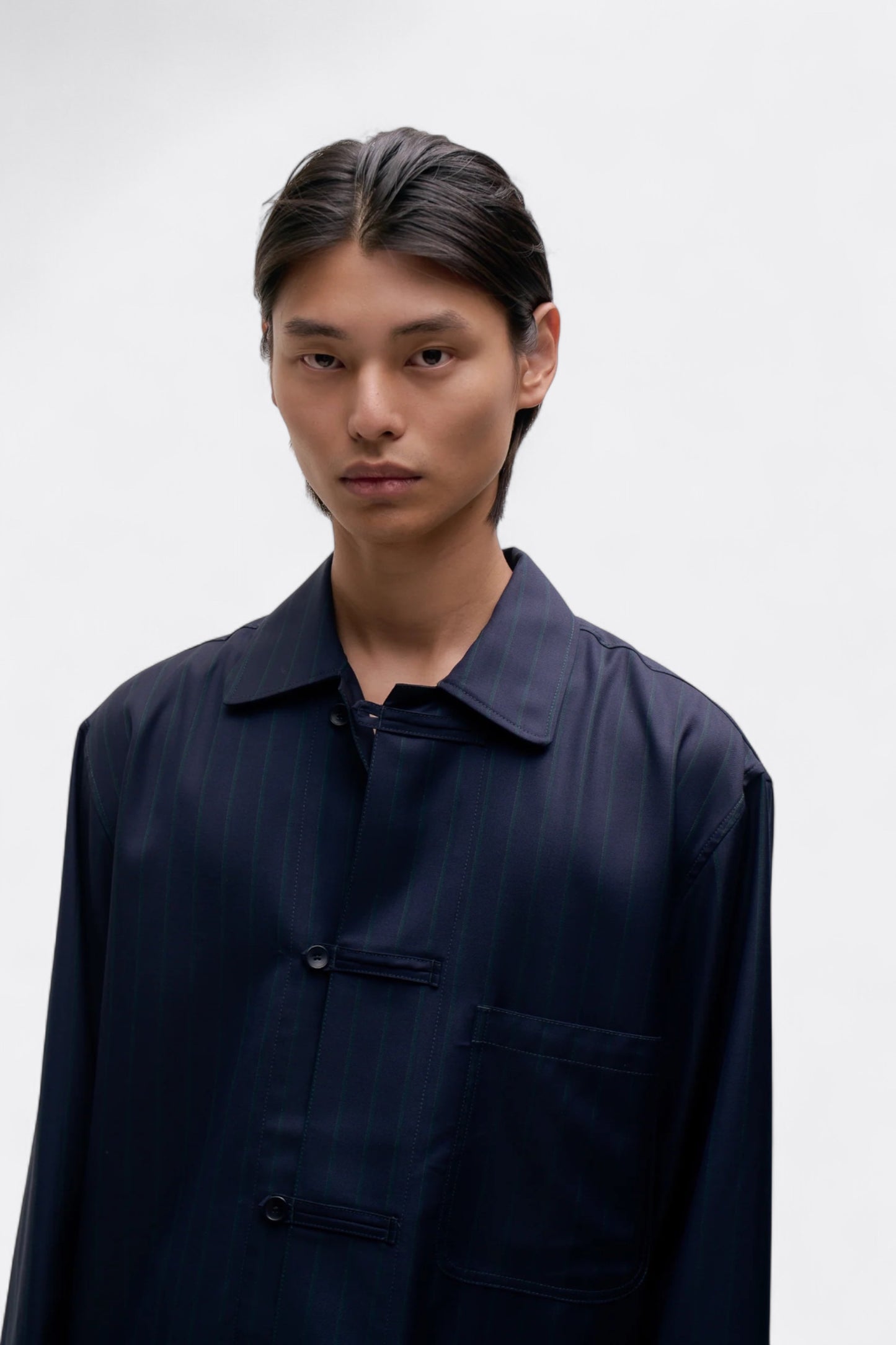 A Kind Of Guise - Matara Overshirt (Navy Double Pinstripe)