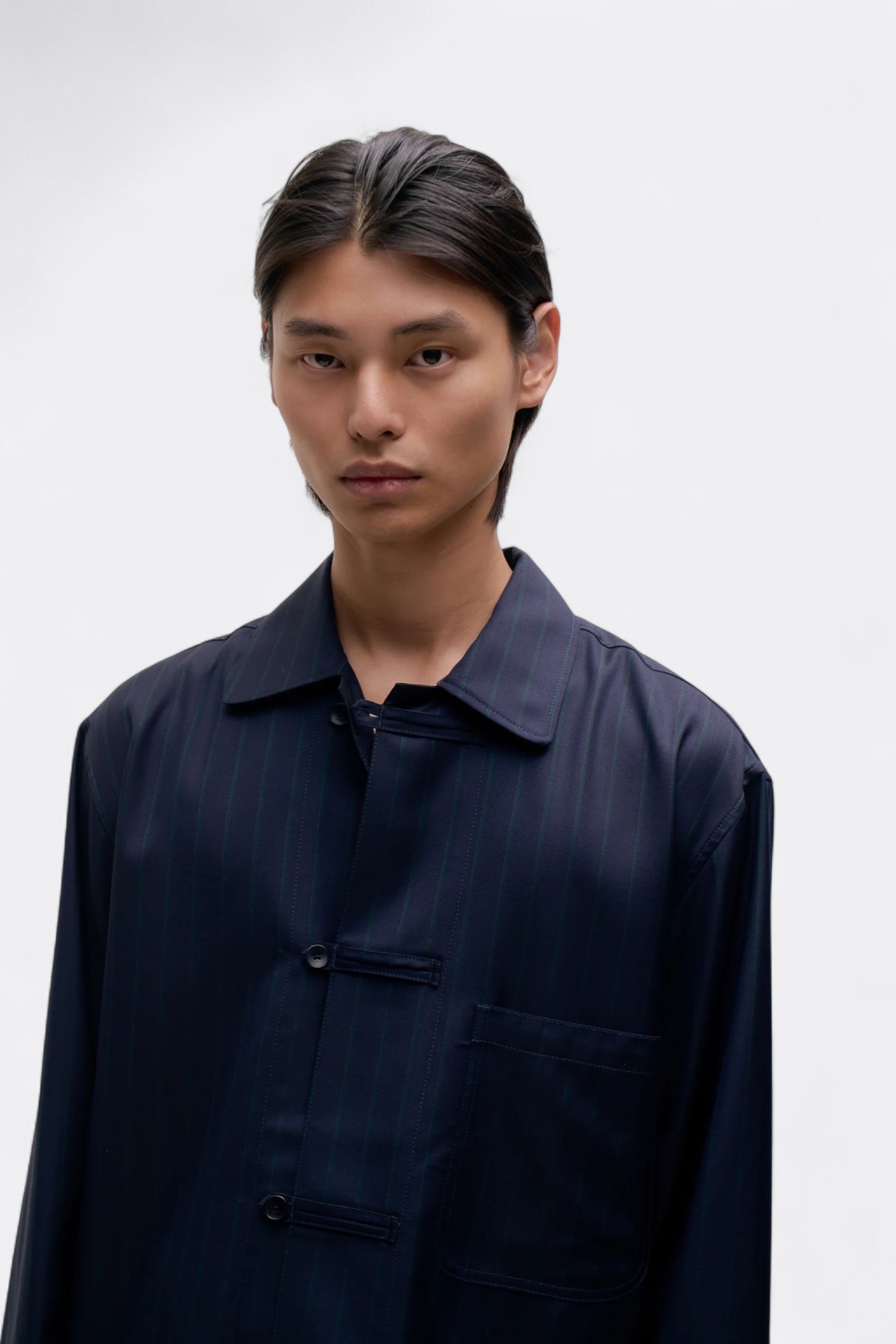 A Kind Of Guise - Matara Overshirt (Navy Double Pinstripe)