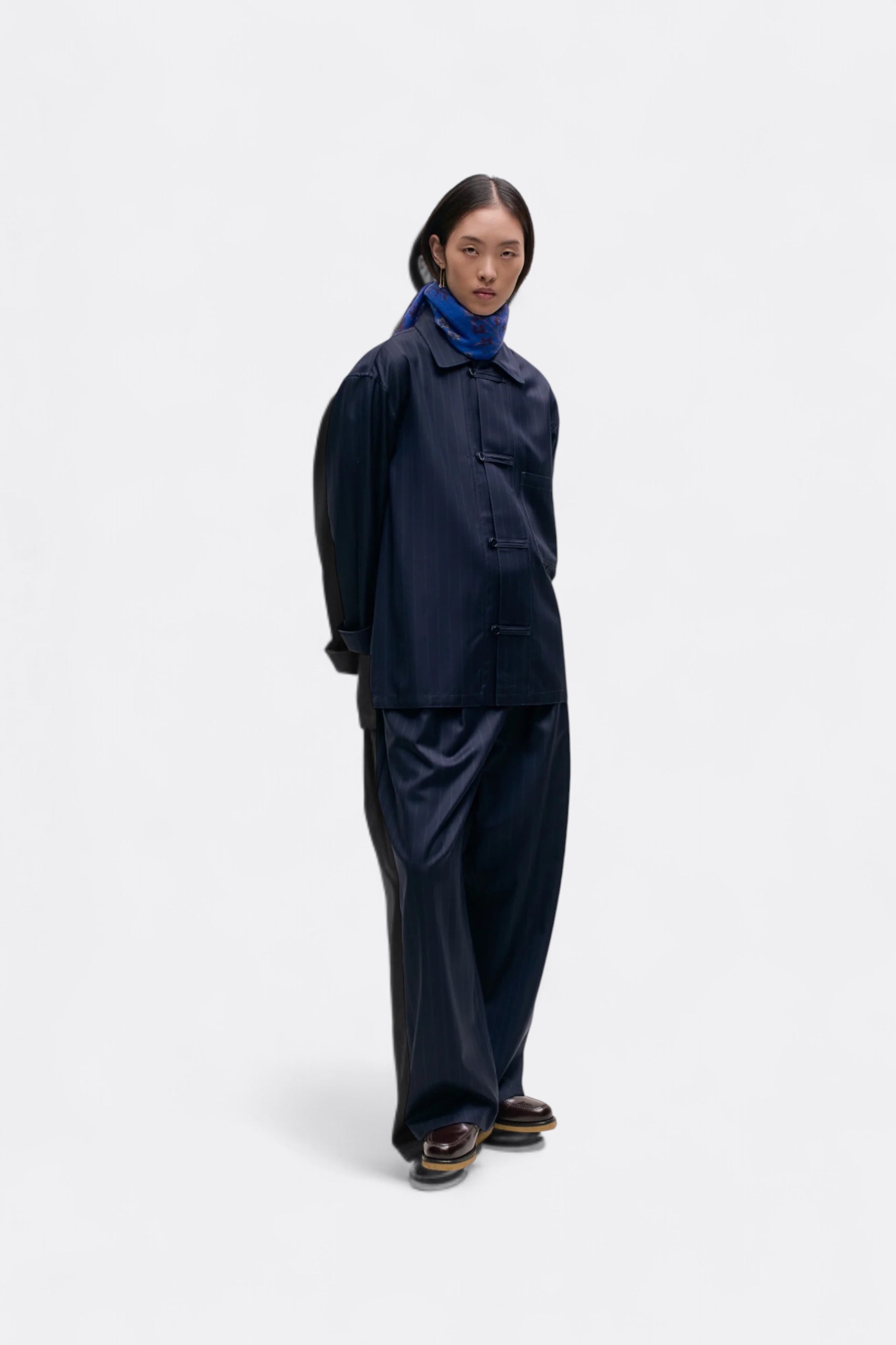 A Kind Of Guise - Matara Overshirt (Navy Double Pinstripe)