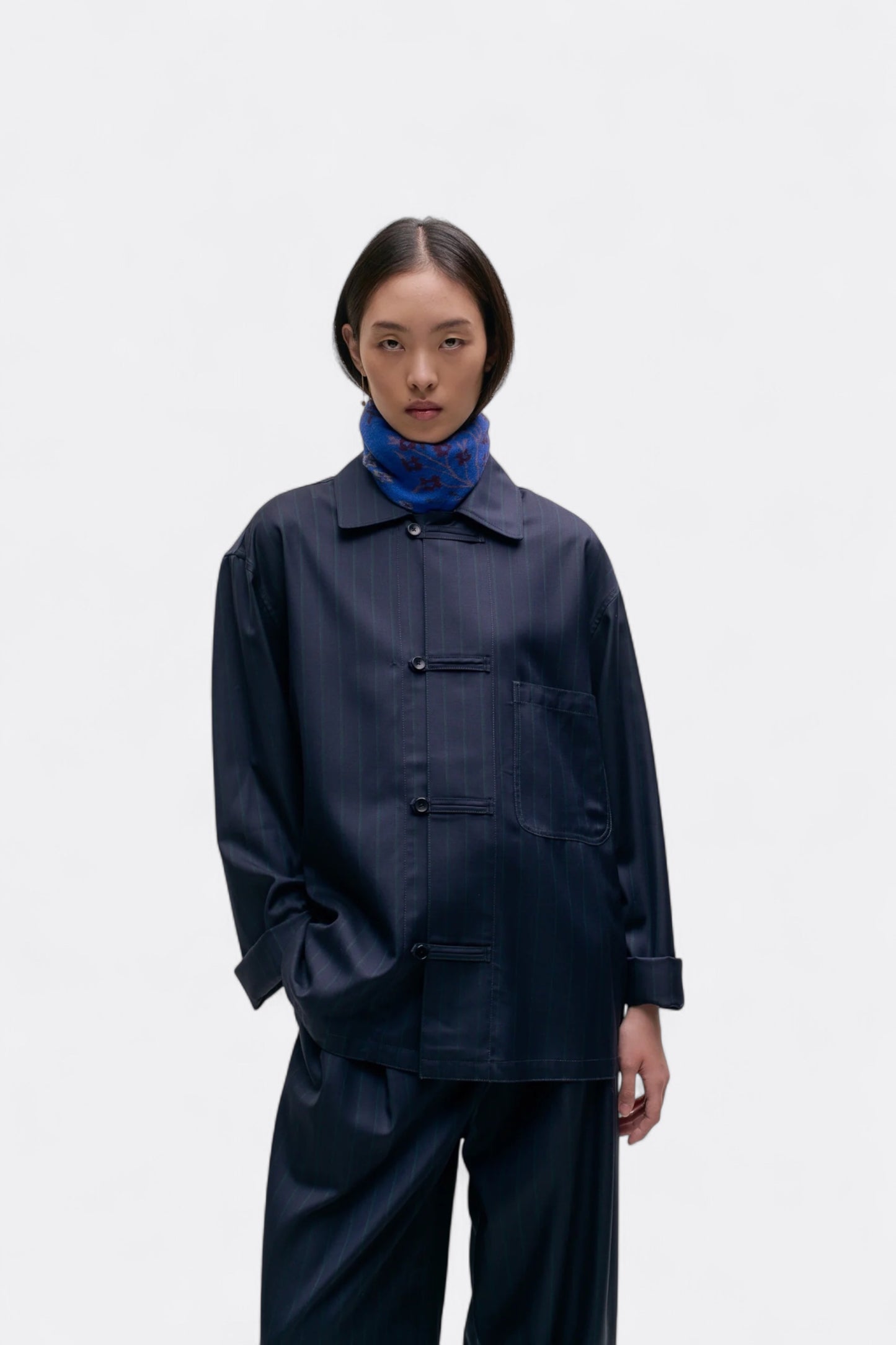 A Kind Of Guise - Matara Overshirt (Navy Double Pinstripe)