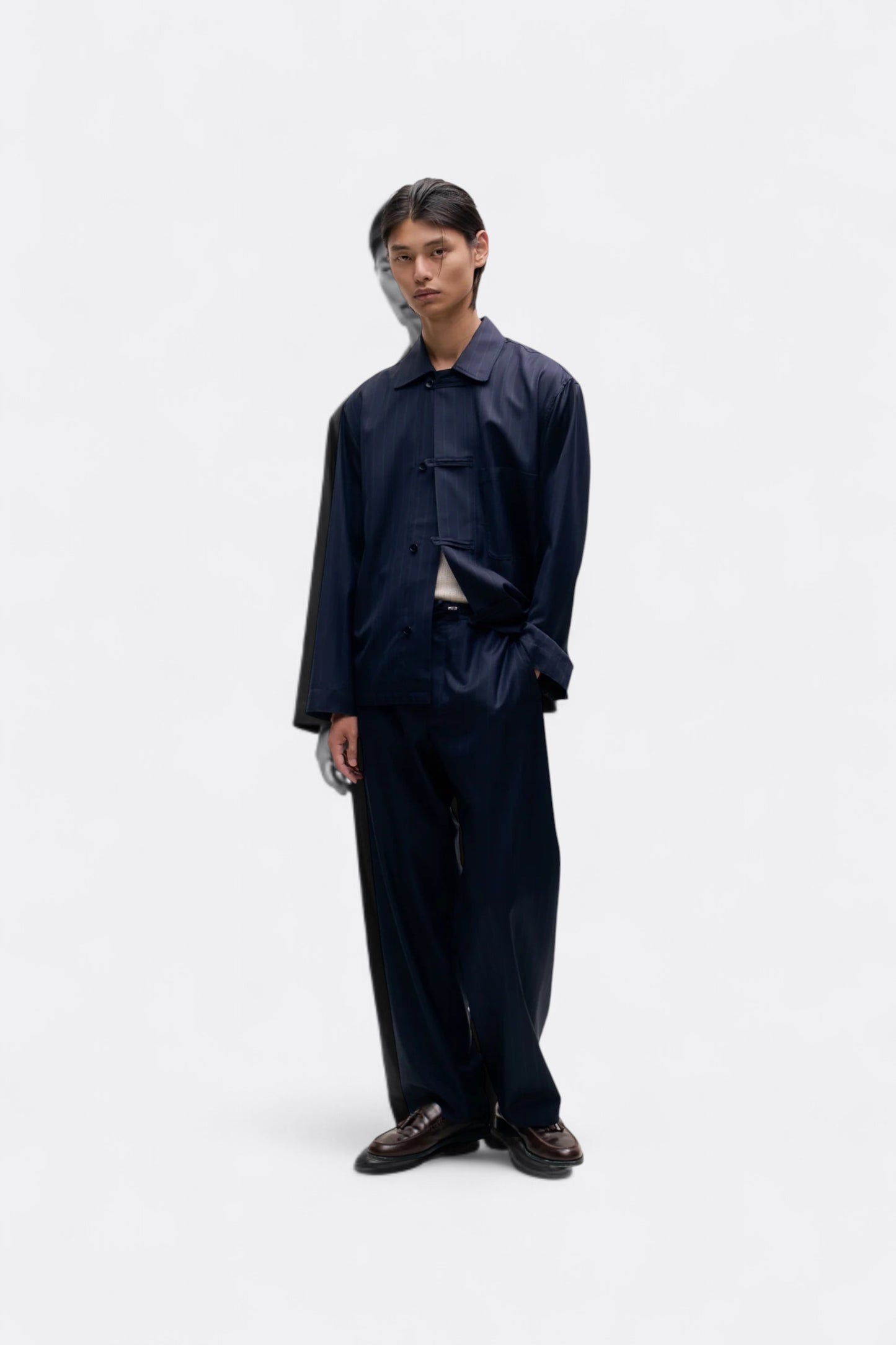 A Kind Of Guise - Matara Overshirt (Navy Double Pinstripe)