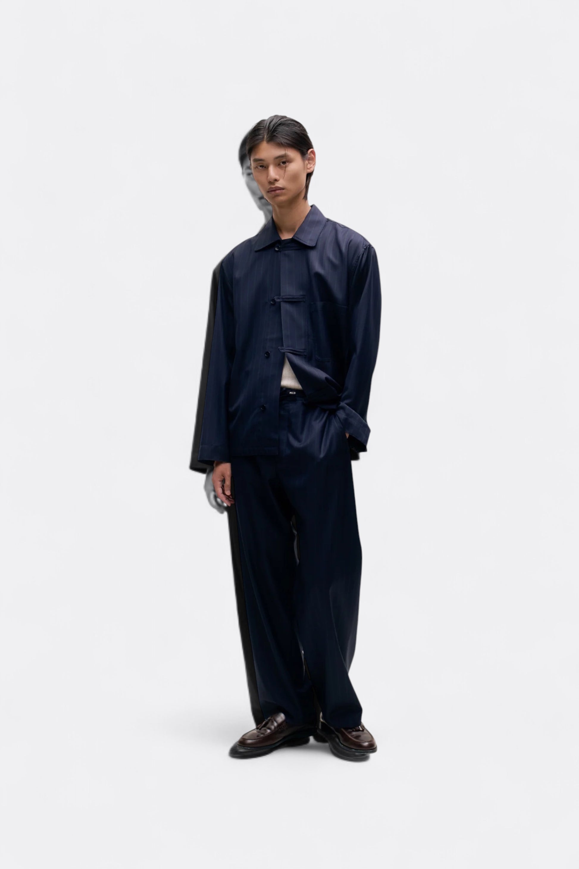 A Kind Of Guise - Matara Overshirt (Navy Double Pinstripe)