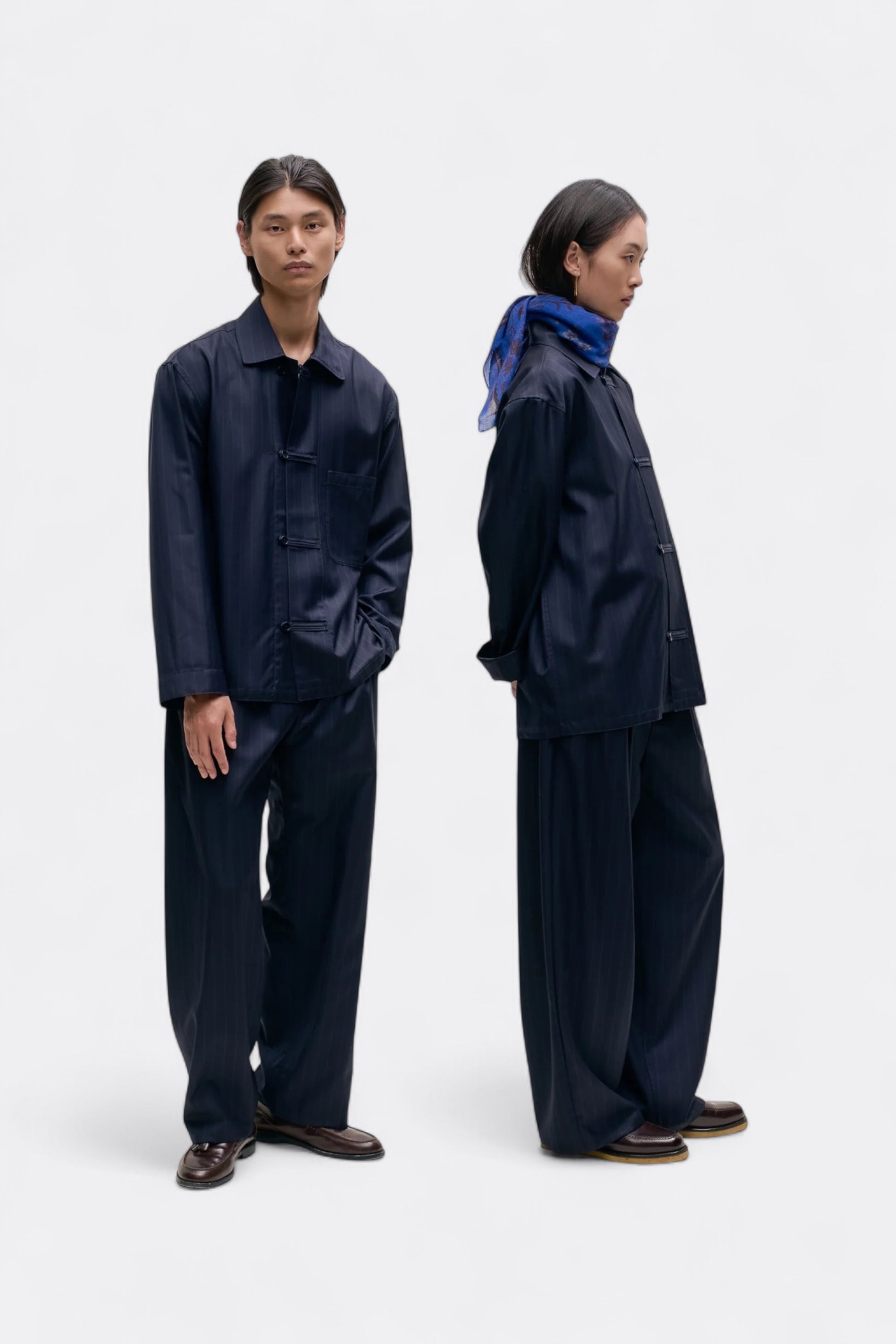 A Kind Of Guise - Matara Overshirt (Navy Double Pinstripe)