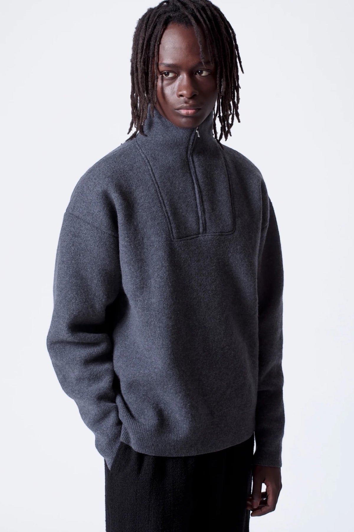 ARPENTEUR Cam Heather Grey | Pull Mérinos Feutré Col Zip | Edgar Bdx