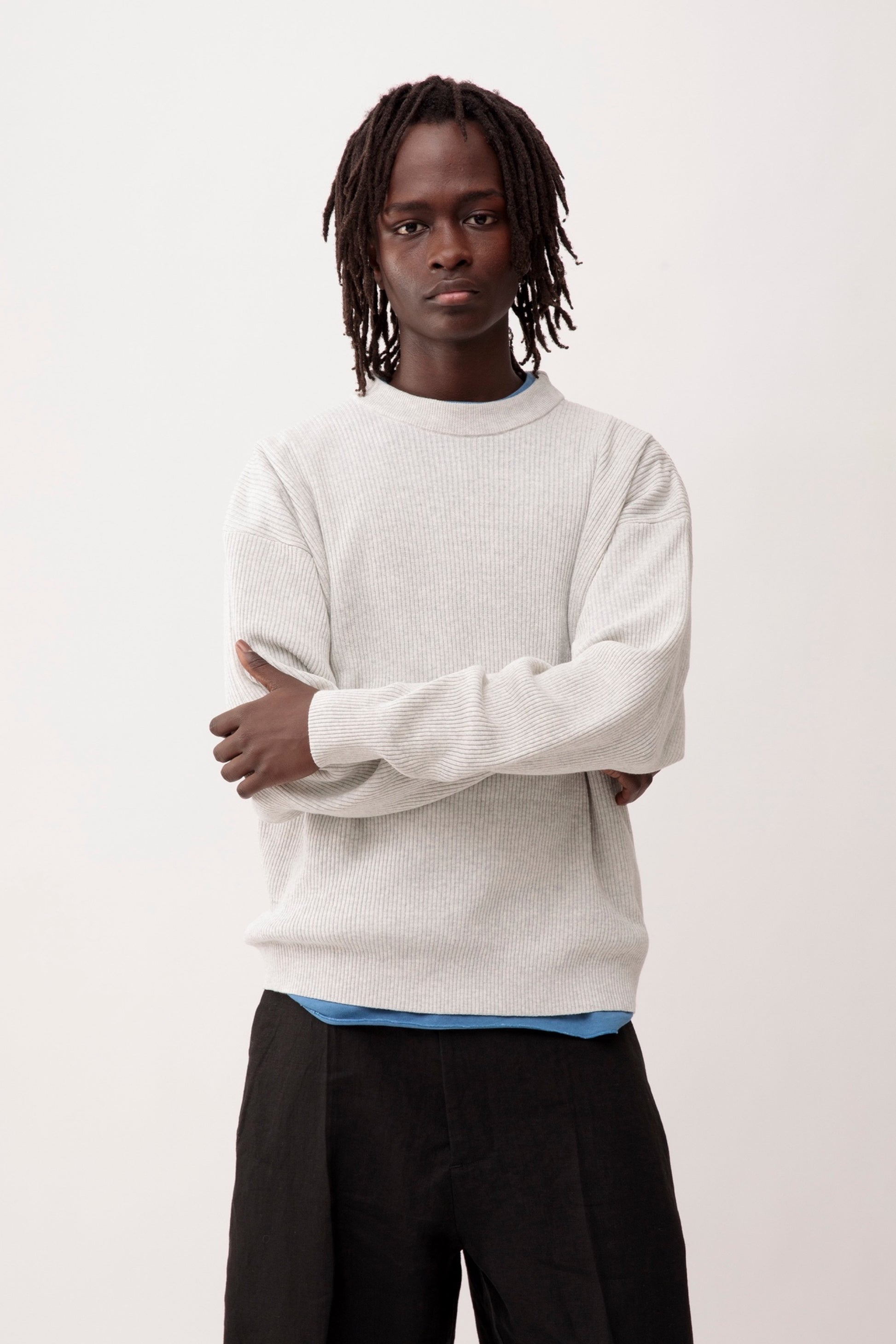 Arpenteur Standard Pale Grey | Pull Lin Coton Sans Couture Made in France | Edgar Bdx