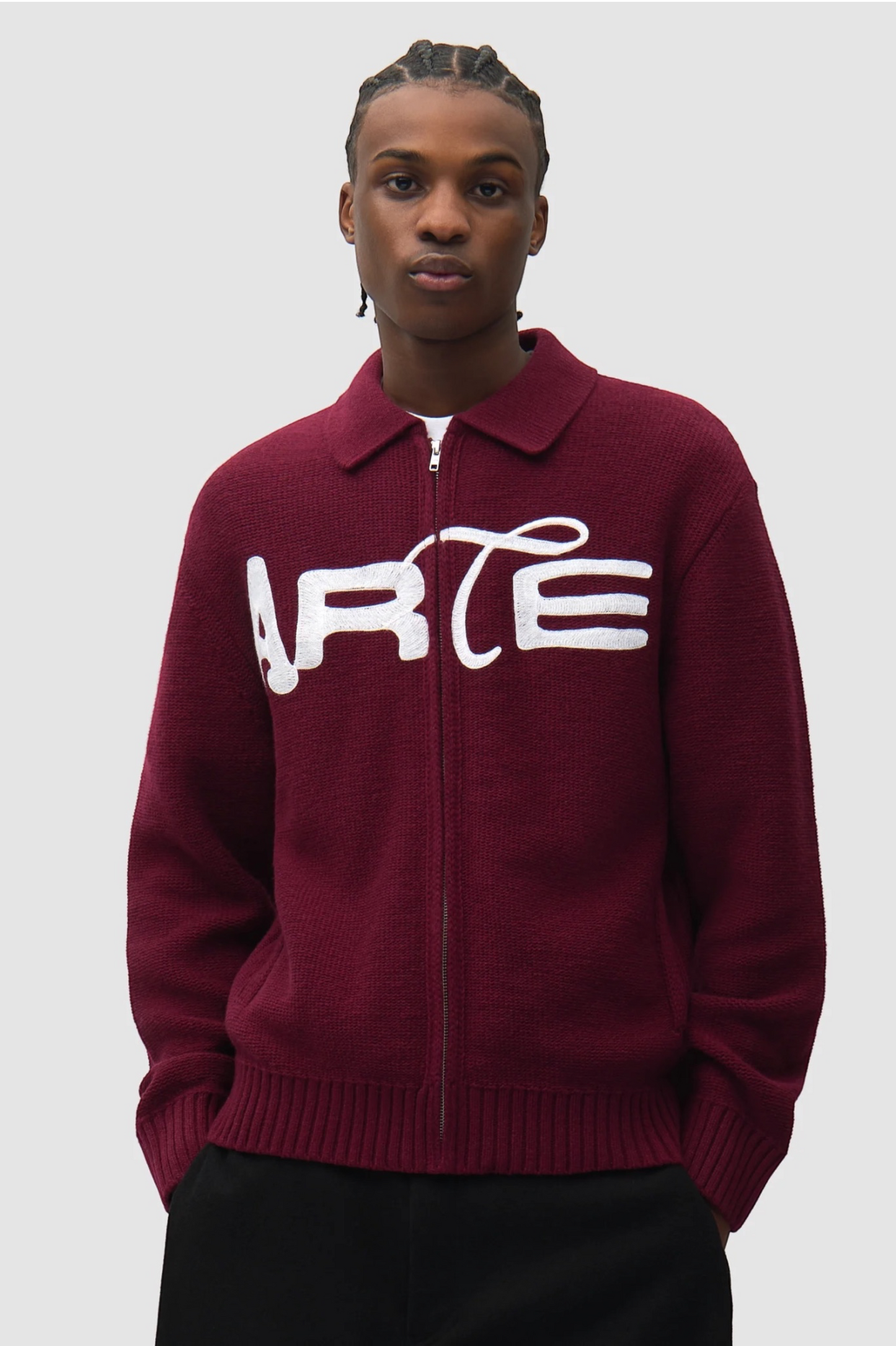 ARTE ANTWERP Stencil Zip Cardigan Bordeaux | Cardigan Laine Premium | Edgar Bdx
