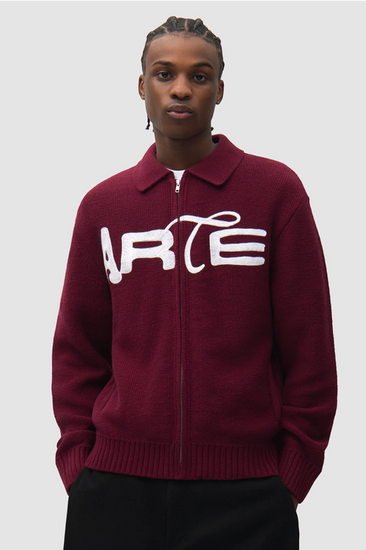ARTE ANTWERP Stencil Zip Cardigan Bordeaux | Cardigan Laine Premium | Edgar Bdx