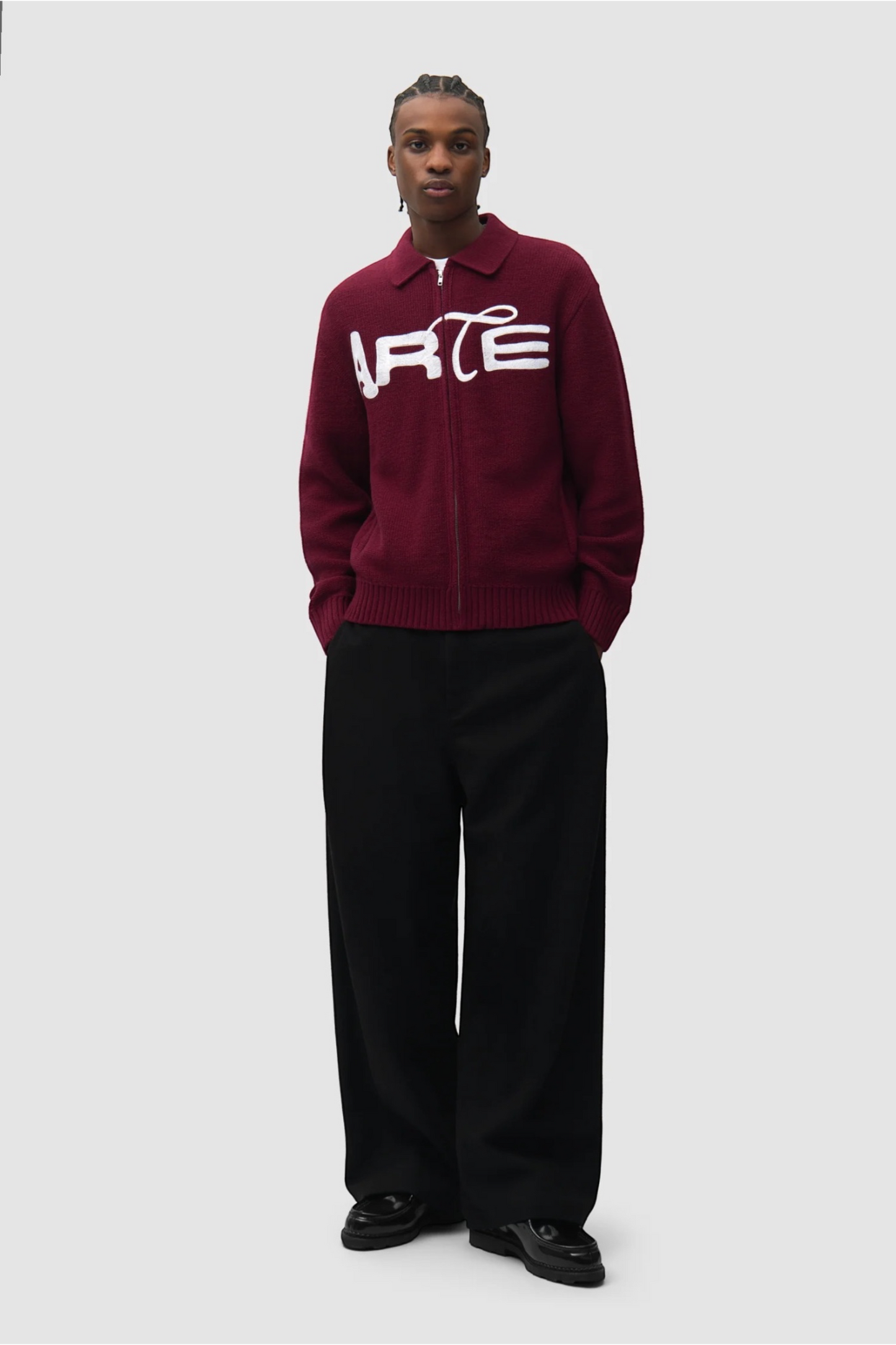 ARTE ANTWERP Stencil Zip Cardigan Bordeaux | Cardigan Laine Premium | Edgar Bdx