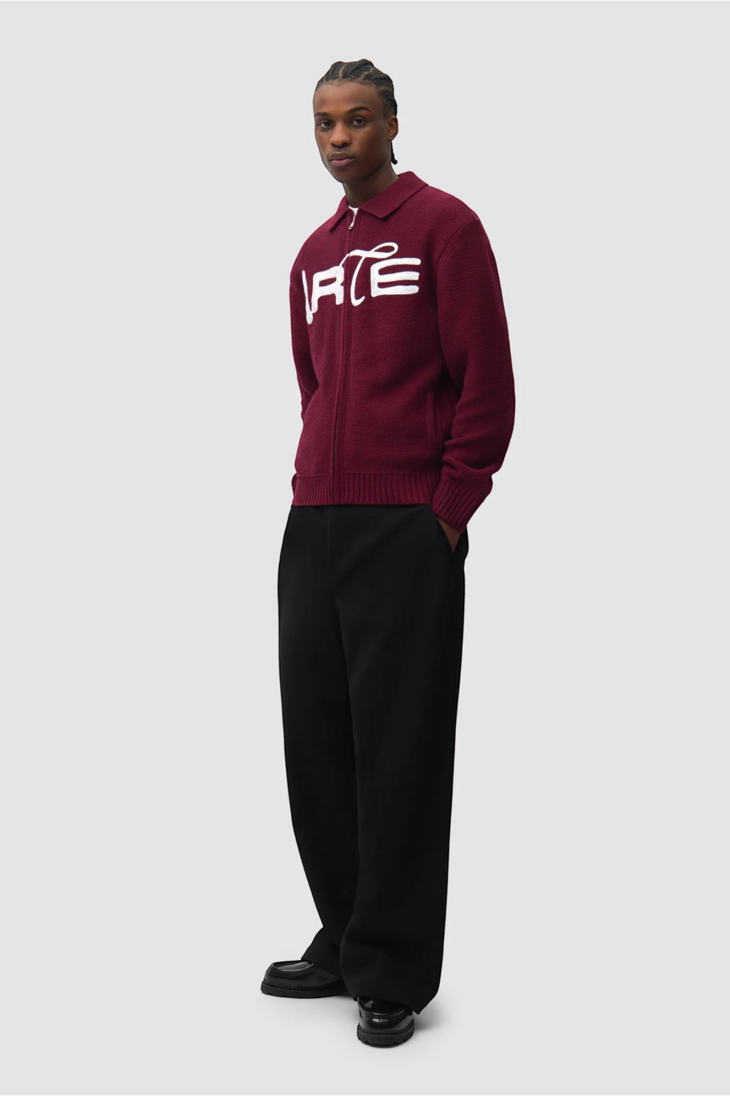 ARTE ANTWERP Stencil Zip Cardigan Bordeaux | Cardigan Laine Premium | Edgar Bdx