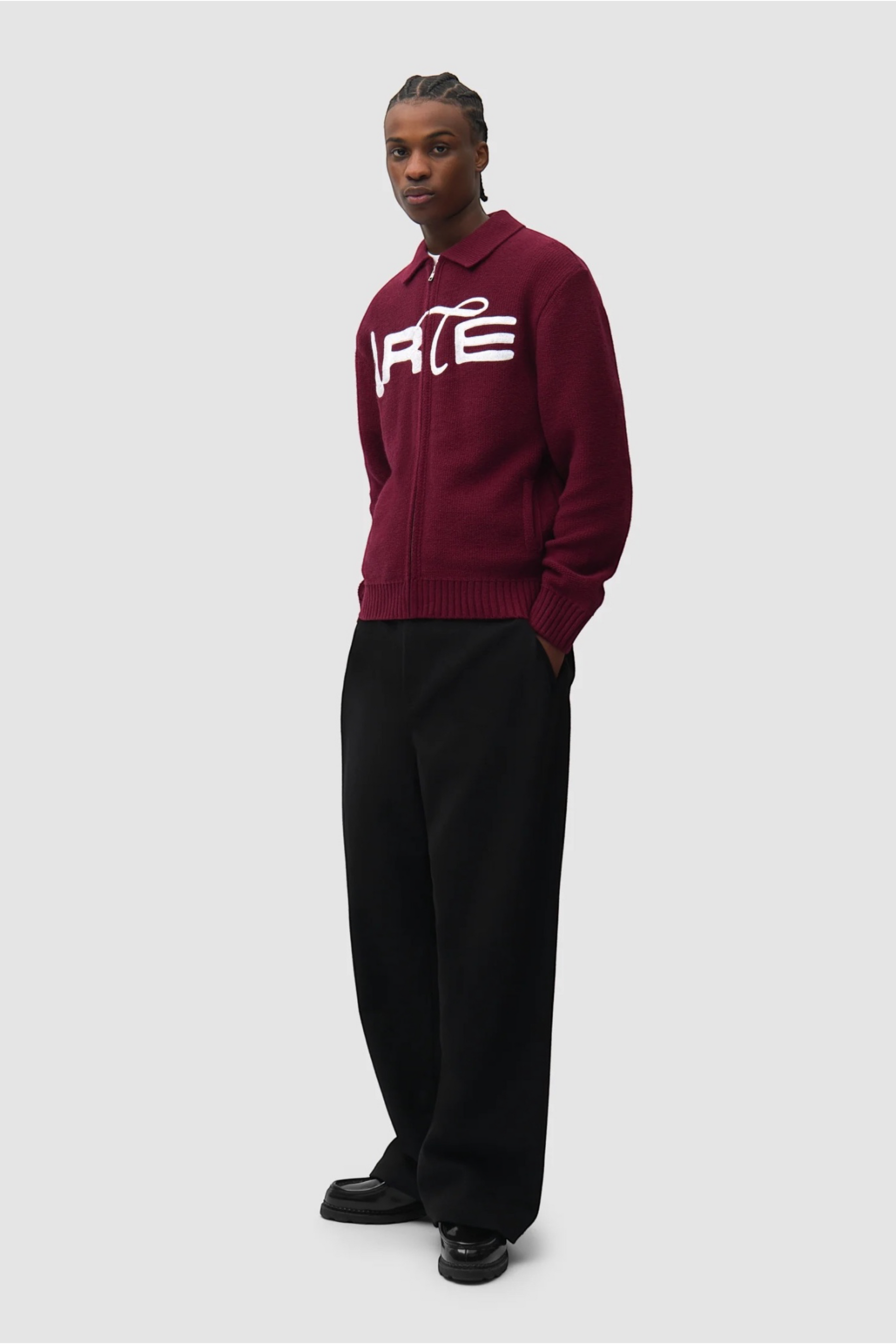 ARTE ANTWERP Stencil Zip Cardigan Bordeaux | Cardigan Laine Premium | Edgar Bdx
