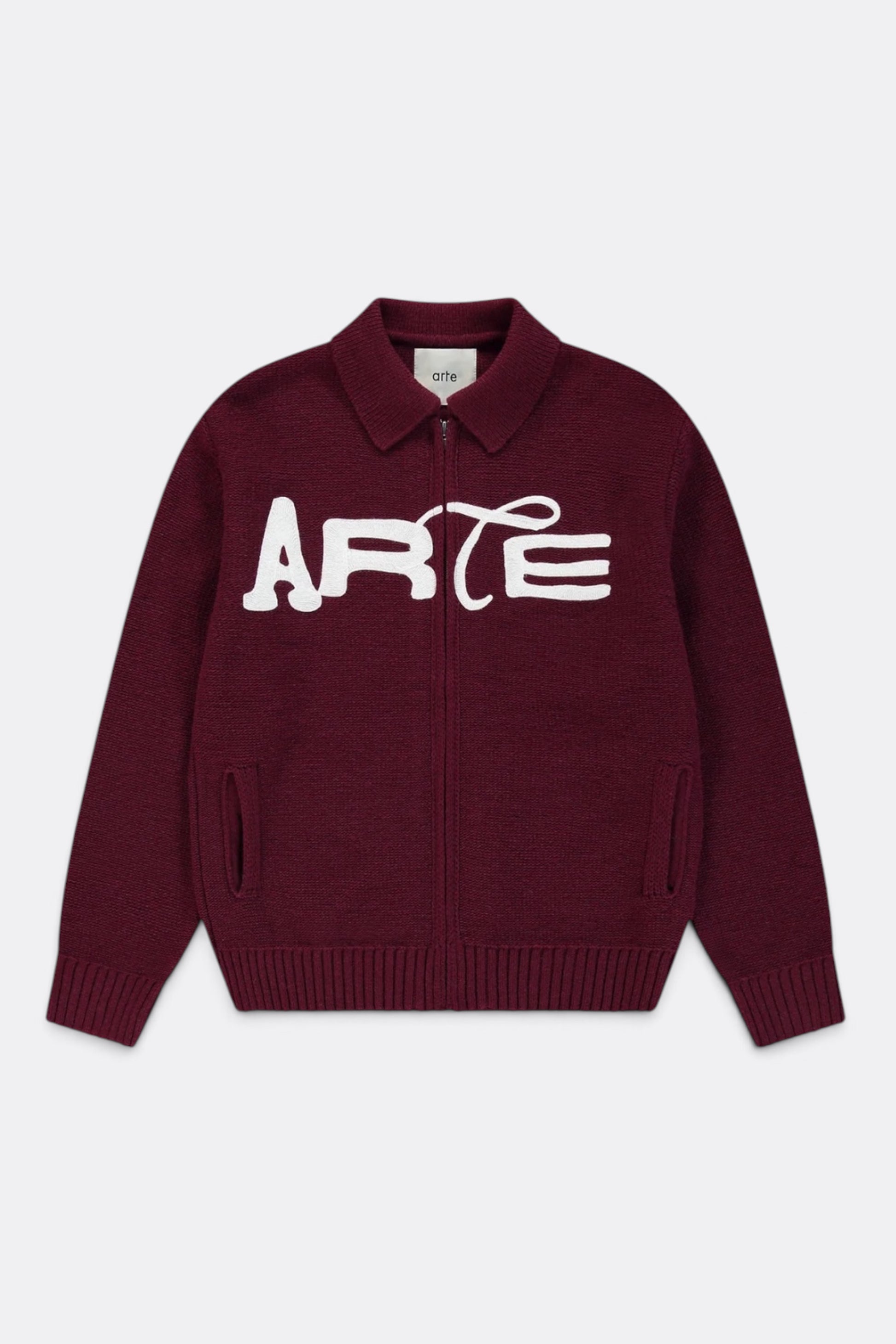 ARTE ANTWERP Stencil Zip Cardigan Bordeaux | Cardigan Laine Premium | Edgar Bdx