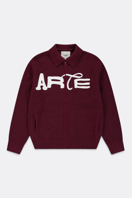 ARTE ANTWERP Stencil Zip Cardigan Bordeaux | Cardigan Laine Premium | Edgar Bdx