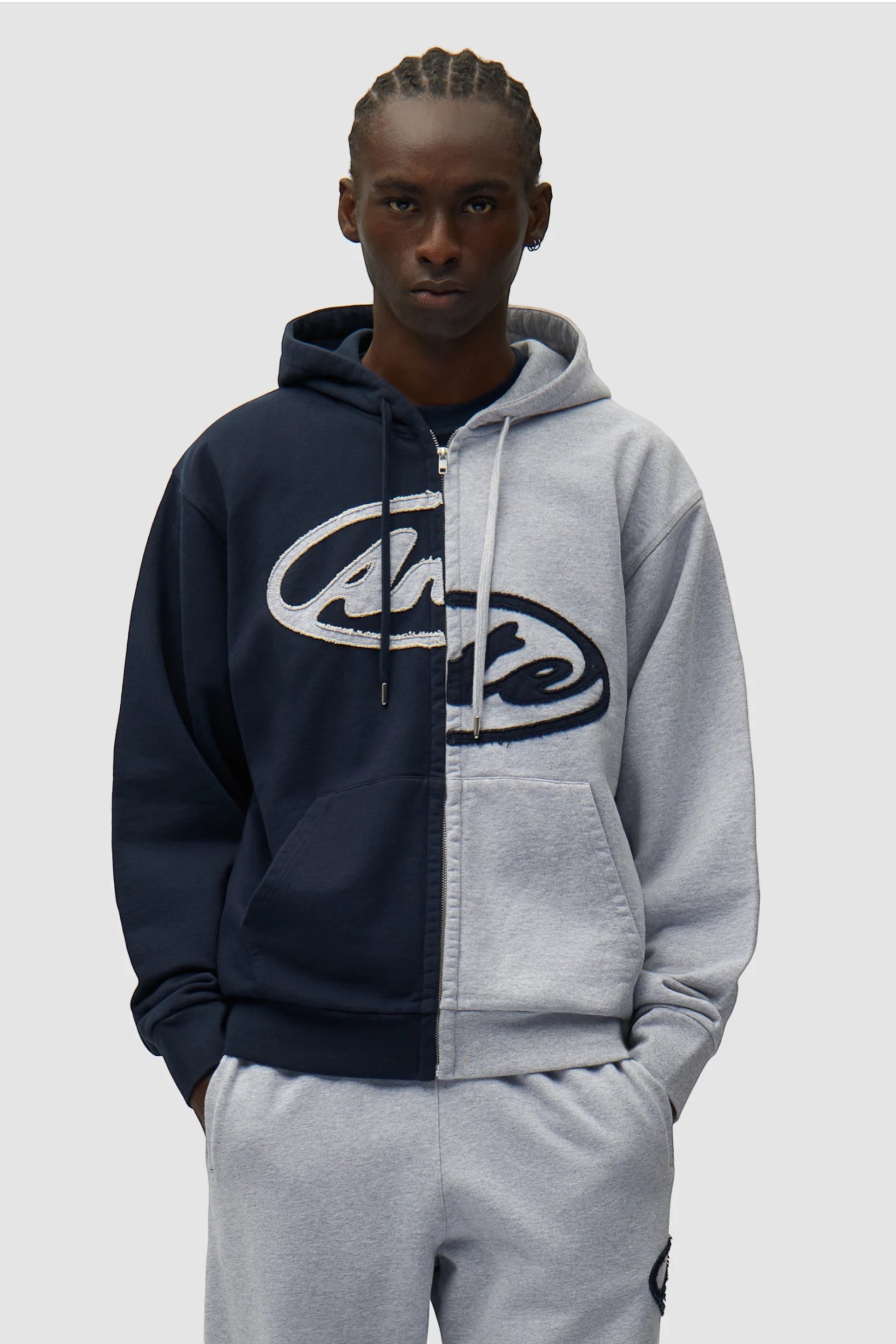 Hoodie Zippé Arte Grey Navy - Logo Patch - Coton Premium Portugal