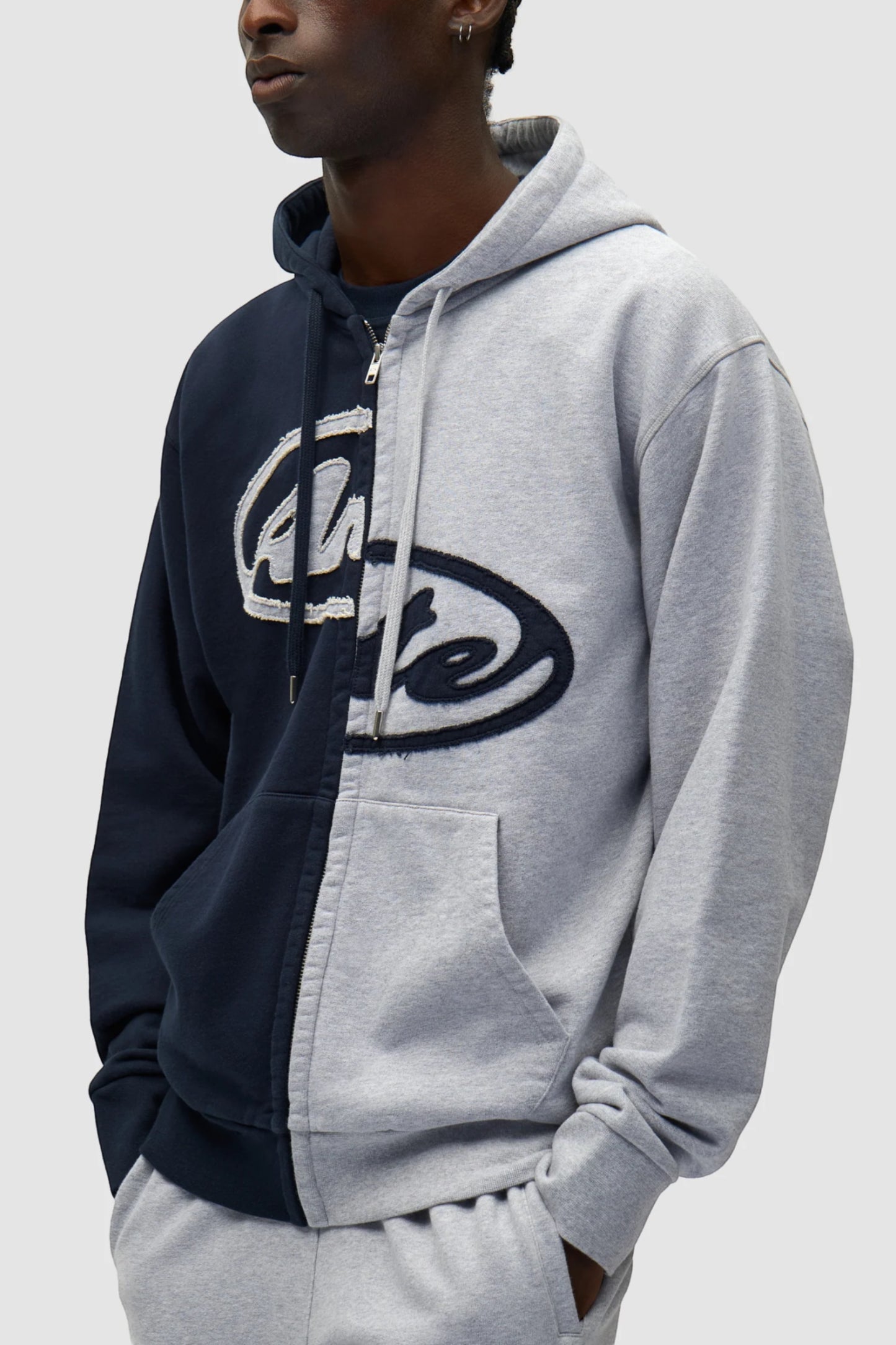 Hoodie Zippé Arte Grey Navy - Logo Patch - Coton Premium Portugal