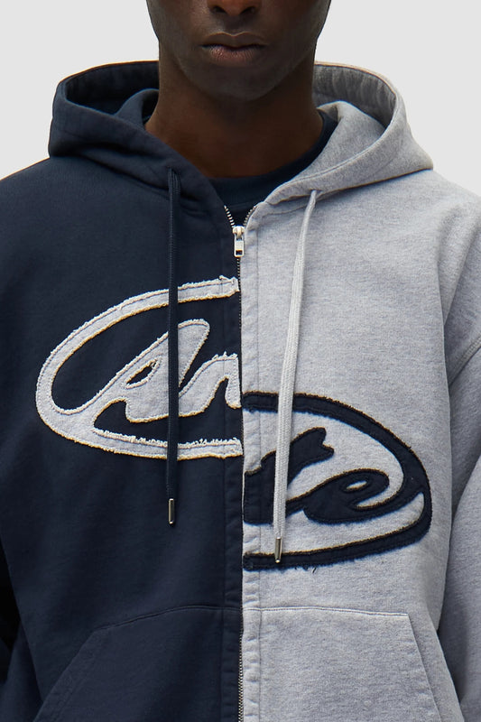 Hoodie Zippé Arte Grey Navy - Logo Patch - Coton Premium Portugal
