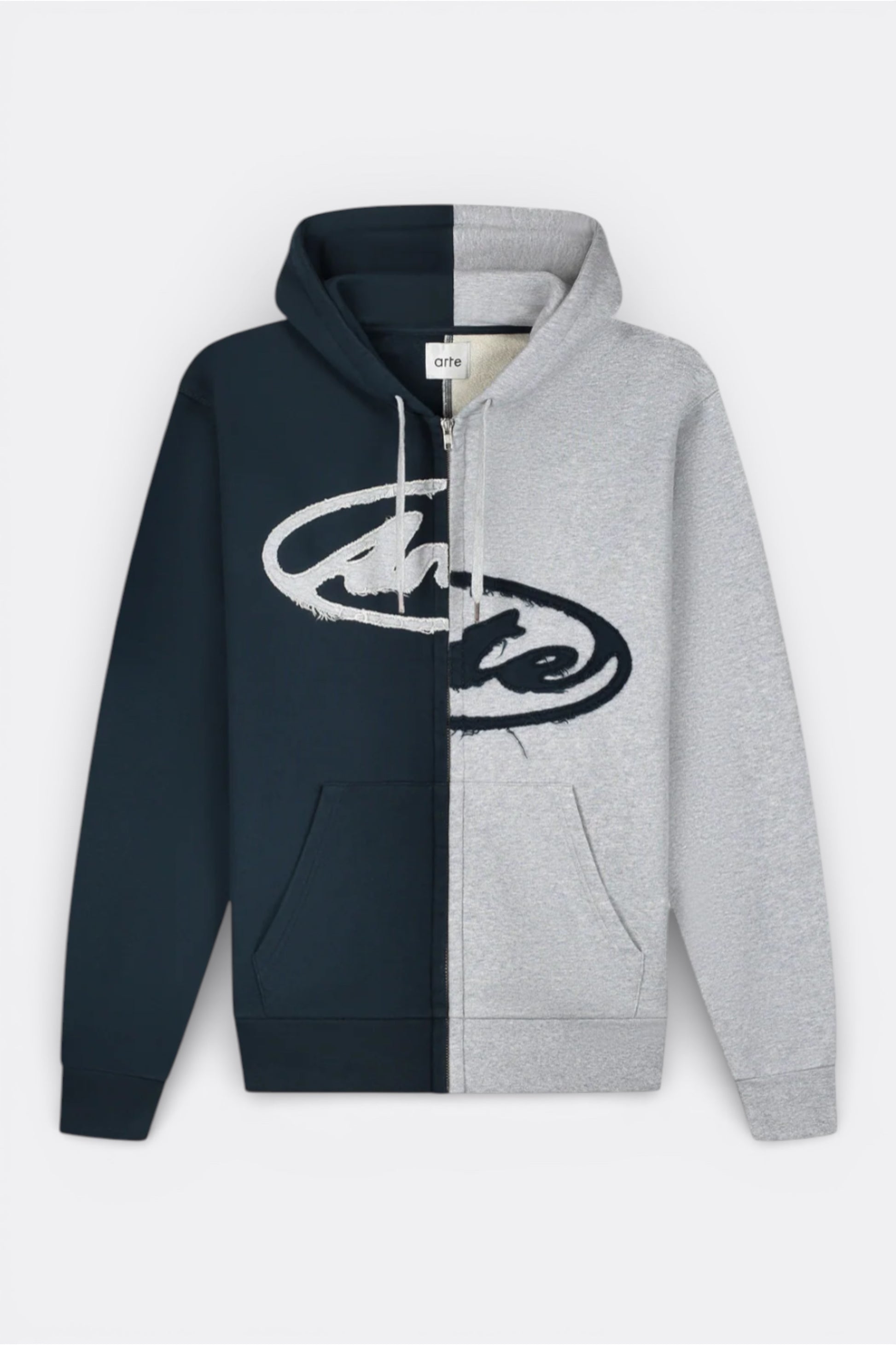 Hoodie Zippé Arte Grey Navy - Logo Patch - Coton Premium Portugal