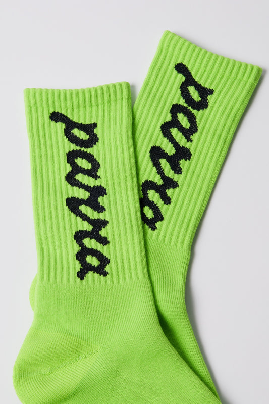 BY PARRA Lowercase Scriptlogo Crew Socks Acid Green | Chaussettes Japonaises | Edgar Bdx