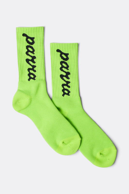 BY PARRA Lowercase Scriptlogo Crew Socks Acid Green | Chaussettes Japonaises | Edgar Bdx