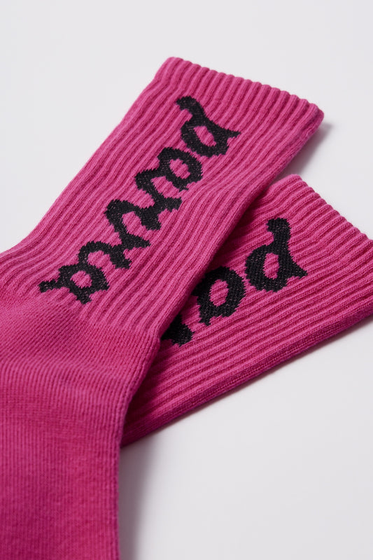BY PARRA Lowercase Scriptlogo Crew Socks Hot Pink | Made in Japan | Edgar Bdx