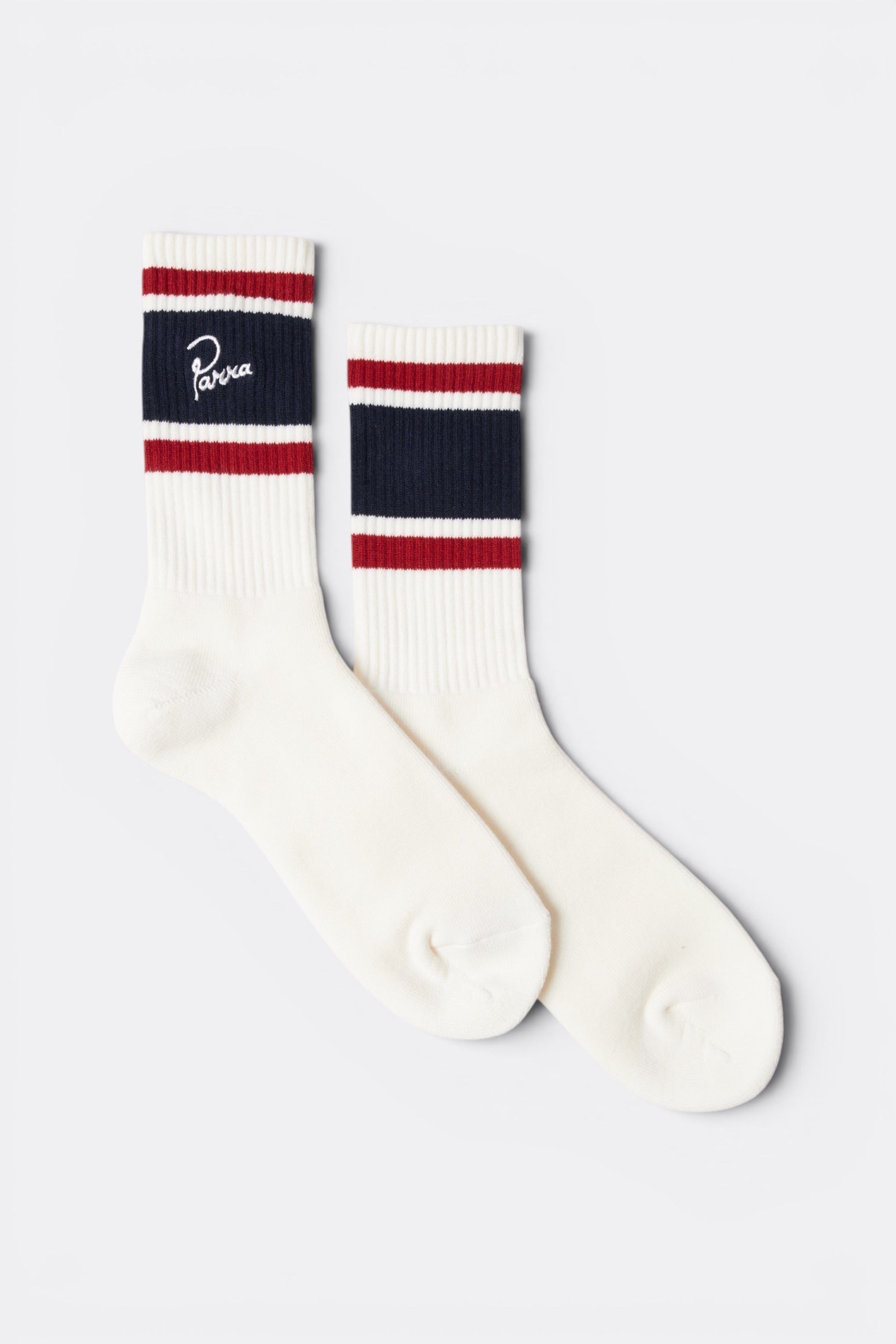 By Parra Signature Striped Crew Socks White | Chaussettes Tricot Tokyo Vintage | Edgar Bdx
