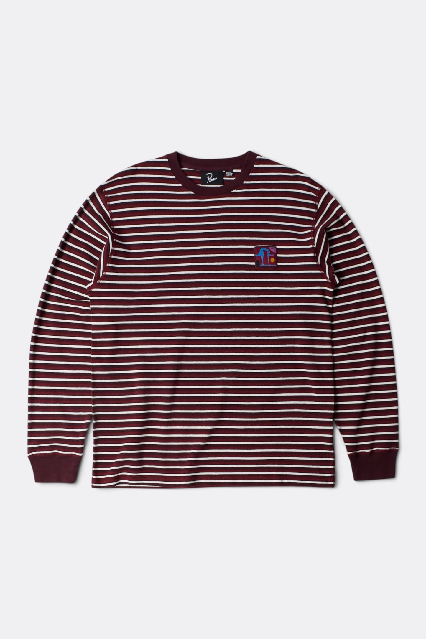 Tripped Stripes Pique Long Sleeve T-Shirt (Dark Red)